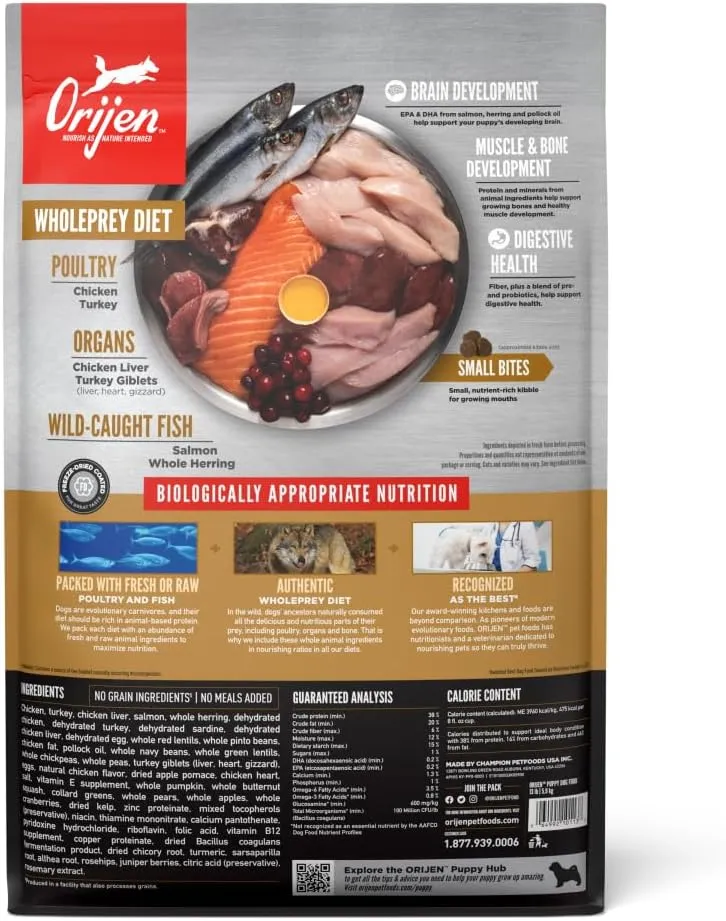 ORIJEN Puppy Dry Dog Food, Grain Free Dry Dog Food for Puppies, Fresh or Raw Ingredients, 13lb