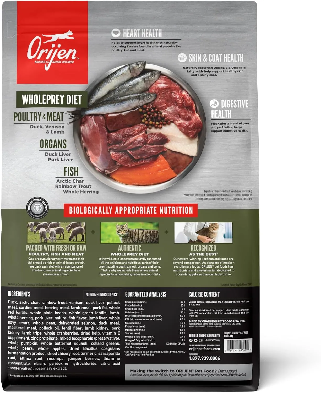 ORIJEN Tundra Dry Cat Food, Grain Free Cat Food for All Life Stages, WholePrey Diet, 4lb