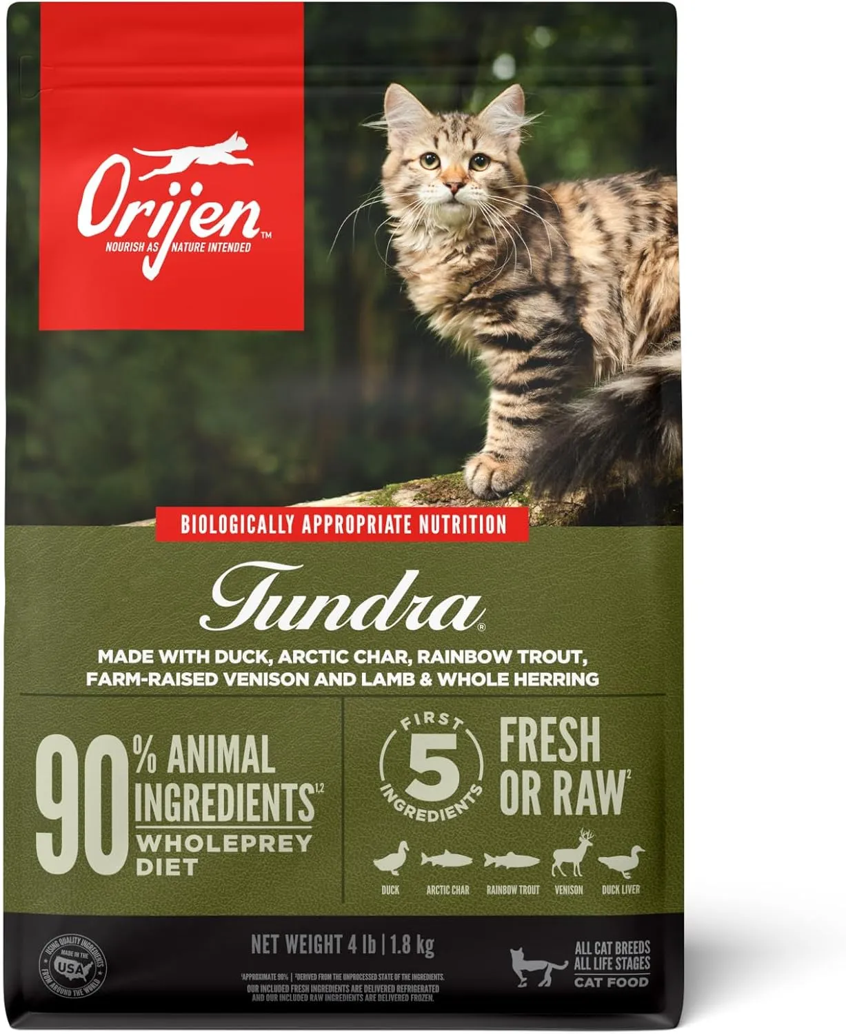 ORIJEN Tundra Dry Cat Food, Grain Free Cat Food for All Life Stages, WholePrey Diet, 4lb