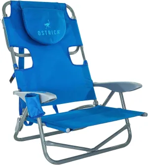 Ostrich On Your Back Backpack Beach Chair with Face Hole - Adjustable, Portable Lounge Chair with Cup Holder, Face Opening - Heavy Duty, Lay Flat Tanning Chair for Face Down Reading For Adults (Blue)