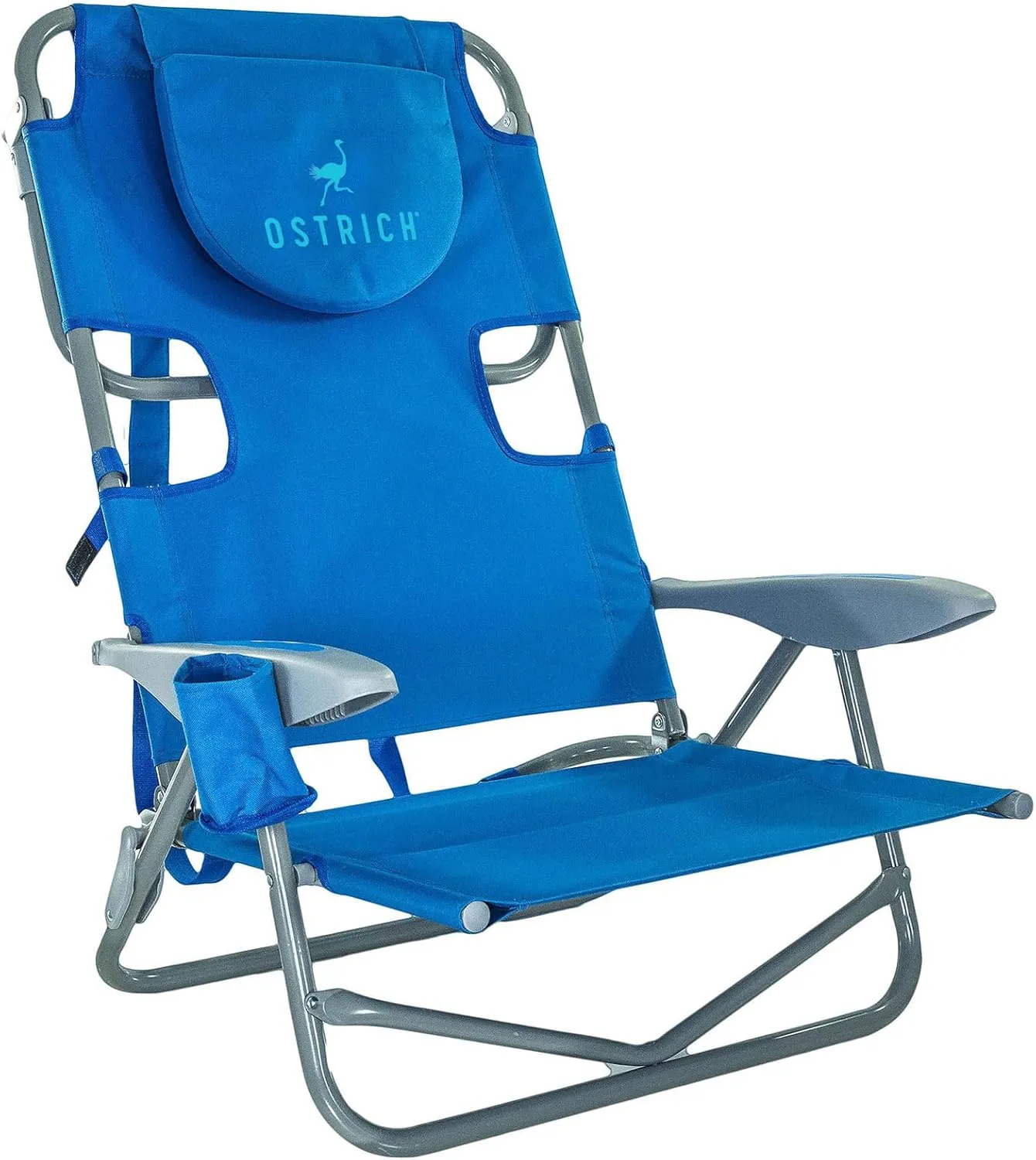 Ostrich On Your Back Backpack Beach Chair with Face Hole - Adjustable, Portable Lounge Chair with Cup Holder, Face Opening - Heavy Duty, Lay Flat Tanning Chair for Face Down Reading For Adults (Blue)
