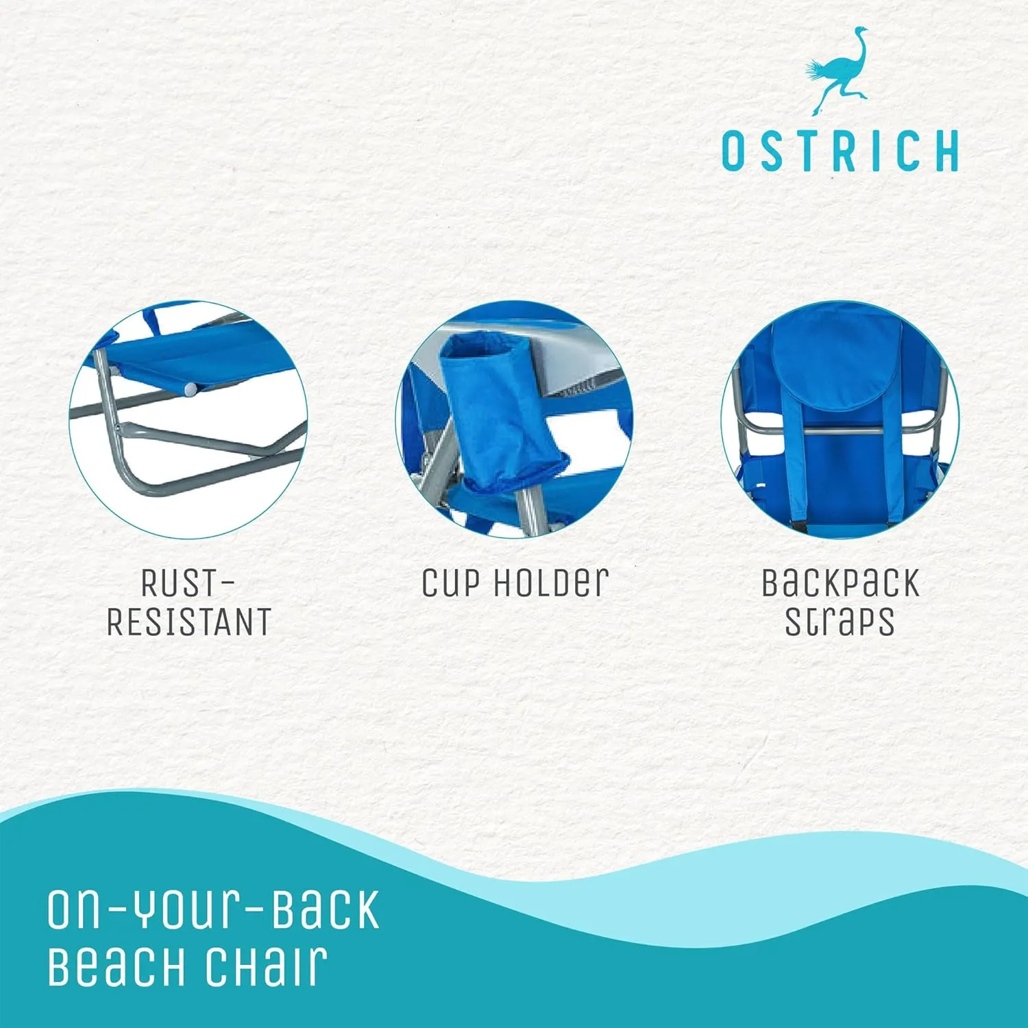 Ostrich On Your Back Backpack Beach Chair with Face Hole - Adjustable, Portable Lounge Chair with Cup Holder, Face Opening - Heavy Duty, Lay Flat Tanning Chair for Face Down Reading For Adults (Blue)