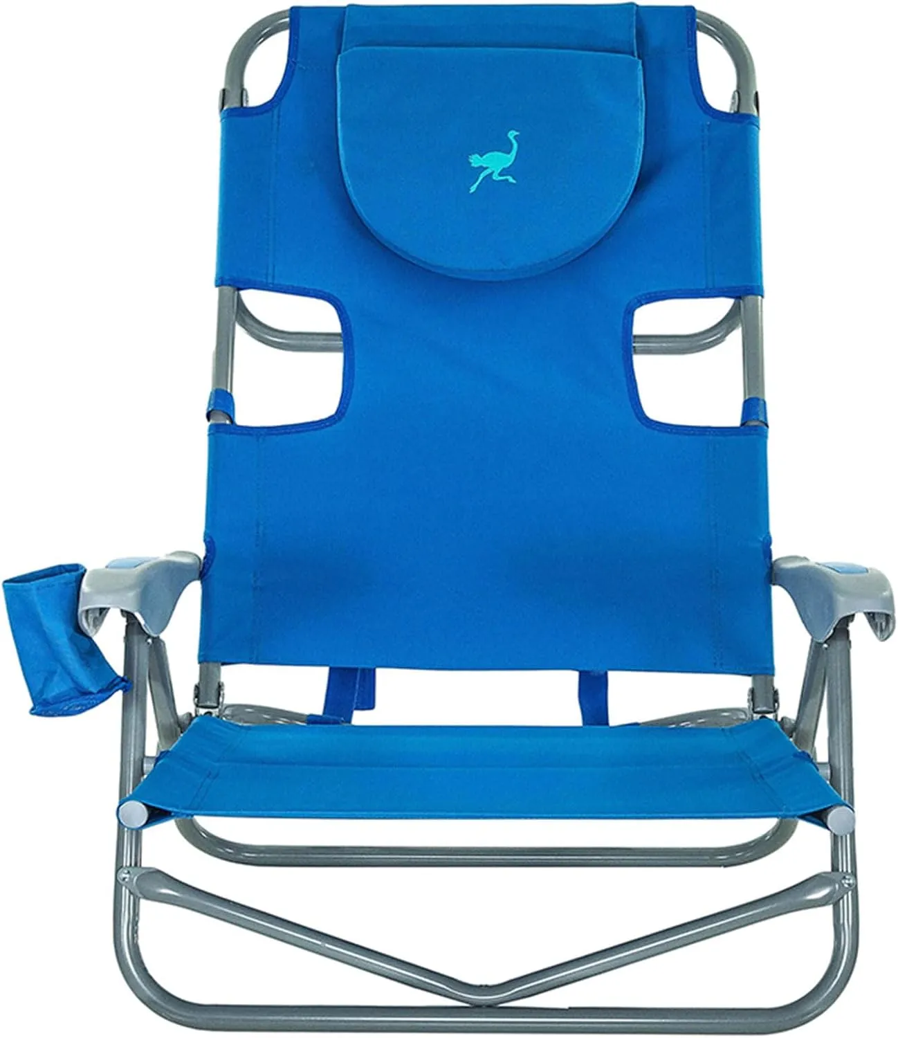 Ostrich On Your Back Backpack Beach Chair with Face Hole - Adjustable, Portable Lounge Chair with Cup Holder, Face Opening - Heavy Duty, Lay Flat Tanning Chair for Face Down Reading For Adults (Blue)