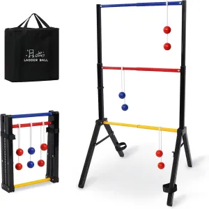 Outdoor Games Ladder Ball Game Set Collapsible Ladder Toss Portable Metal Frame with Scorekeeper Includes 6 Bolas and Carry Case