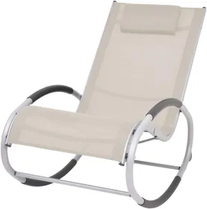 Outdoor Rocking Chair with Pillow Cream Textilene Fabric Aluminum Frame Patio Furniture for Garden, Poolside, Sunbathing & Relaxation