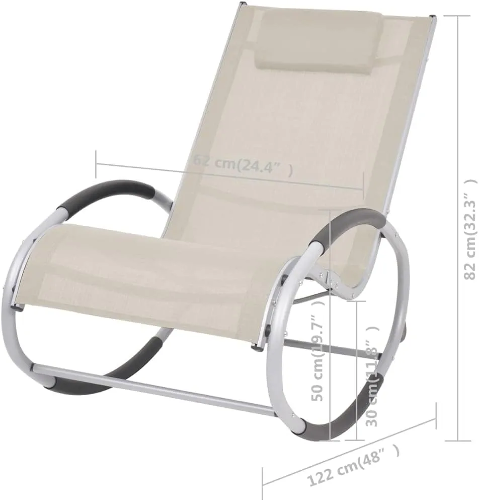Outdoor Rocking Chair with Pillow Cream Textilene Fabric Aluminum Frame Patio Furniture for Garden, Poolside, Sunbathing & Relaxation
