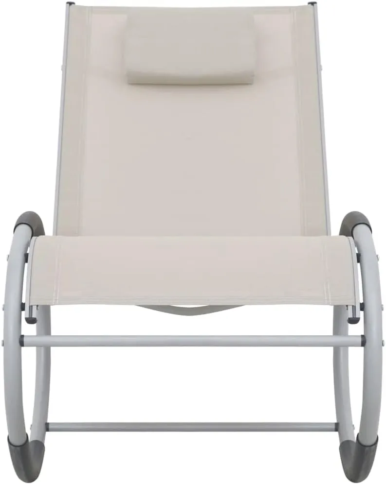 Outdoor Rocking Chair with Pillow Cream Textilene Fabric Aluminum Frame Patio Furniture for Garden, Poolside, Sunbathing & Relaxation