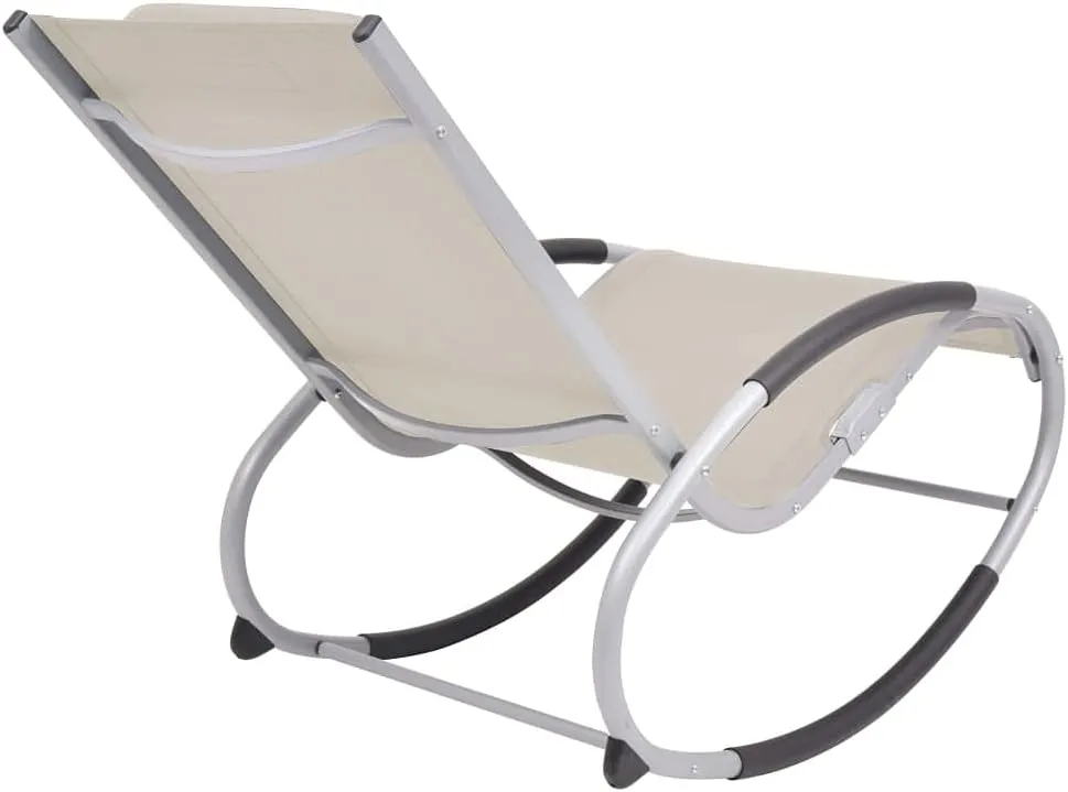 Outdoor Rocking Chair with Pillow Cream Textilene Fabric Aluminum Frame Patio Furniture for Garden, Poolside, Sunbathing & Relaxation
