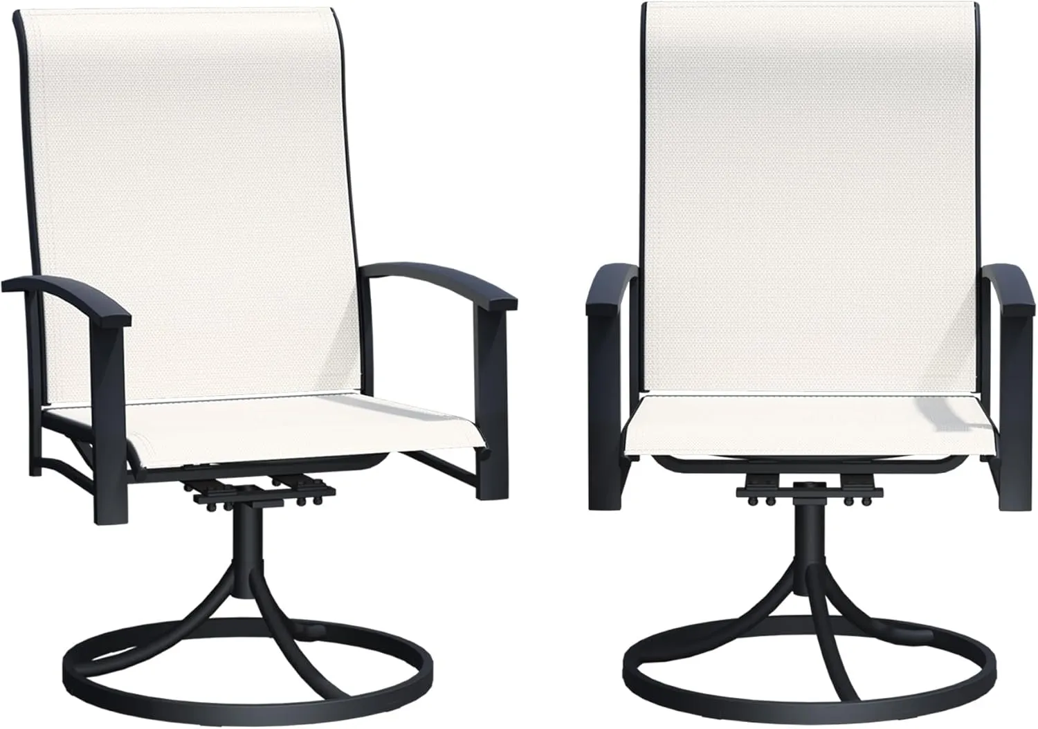Outdoor Swivel Dining Chair Set of 2, All Weather Patio Dining Chair with Textilene High Back and Metal Frame for Backyard, Lawn Garde and Deck, Oyster Beige