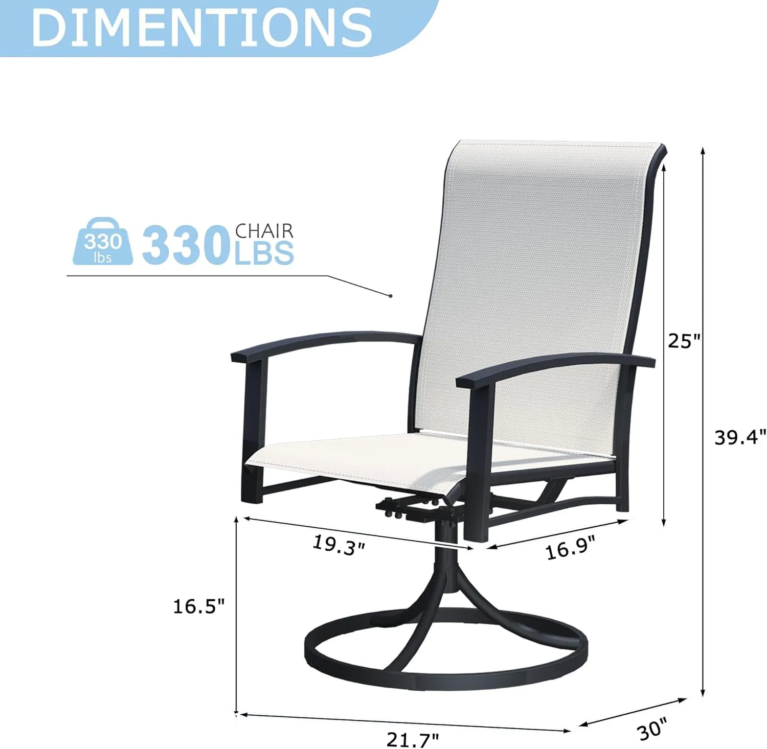 Outdoor Swivel Dining Chair Set of 2, All Weather Patio Dining Chair with Textilene High Back and Metal Frame for Backyard, Lawn Garde and Deck, Oyster Beige