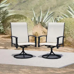 Outdoor Swivel Dining Chair Set of 2, All Weather Patio Dining Chair with Textilene High Back and Metal Frame for Backyard, Lawn Garde and Deck, Oyster Beige