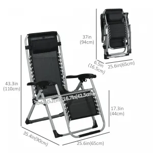 Outsunny Reclining Zero Gravity Chair, Folding Sun Lounger With Cushion