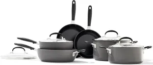 OXO Good Grips 10 Piece Cookware Pots and Pans Set, 3-Layered German Engineered Nonstick Coating, Stainless Steel Handle with Nonslip Silicone, Gray,Black