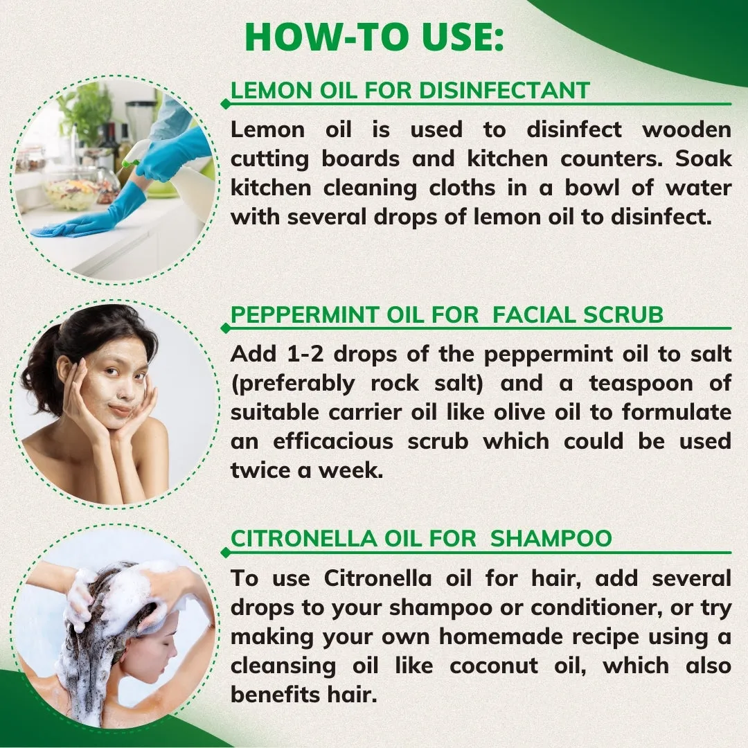 Pack of 3 Essential Oils (Peppermint, Lemon, Citronella)