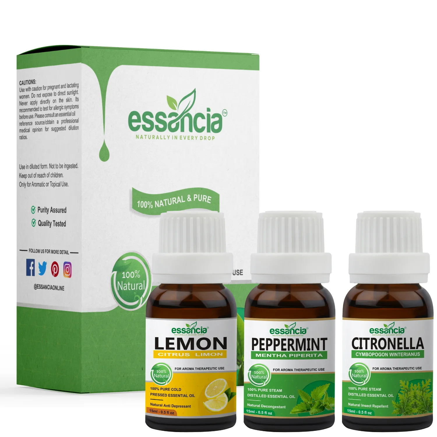 Pack of 3 Essential Oils (Peppermint, Lemon, Citronella)