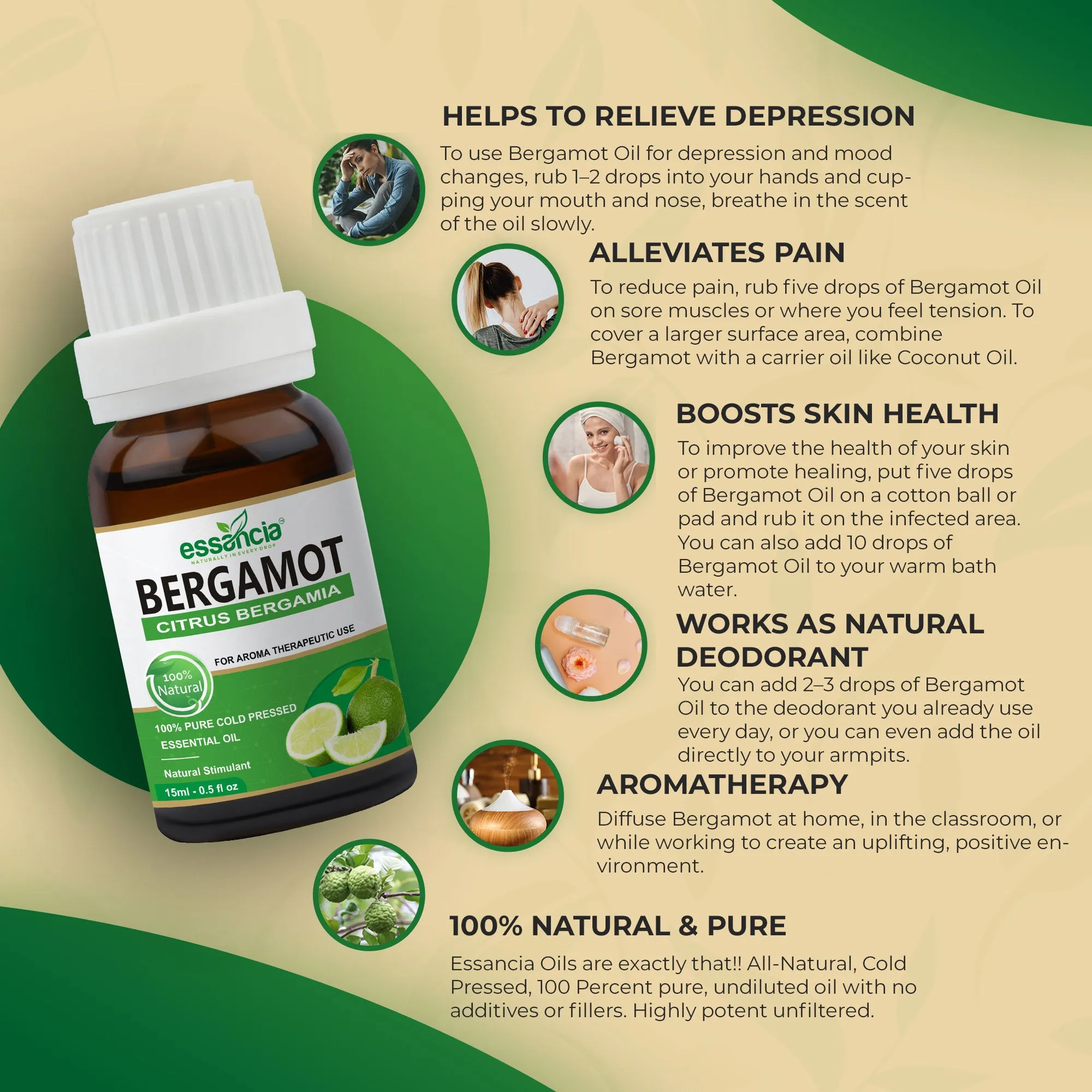 Pack of 6 Essential oils ( Tea Tree, Basil, Bergamot, Cinnamon, Cedarwood, Citronella)