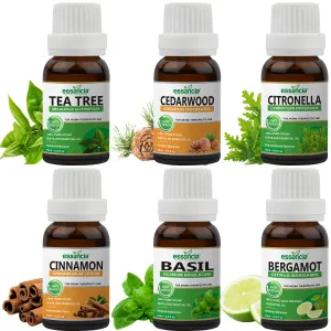 Pack of 6 Essential oils ( Tea Tree, Basil, Bergamot, Cinnamon, Cedarwood, Citronella)