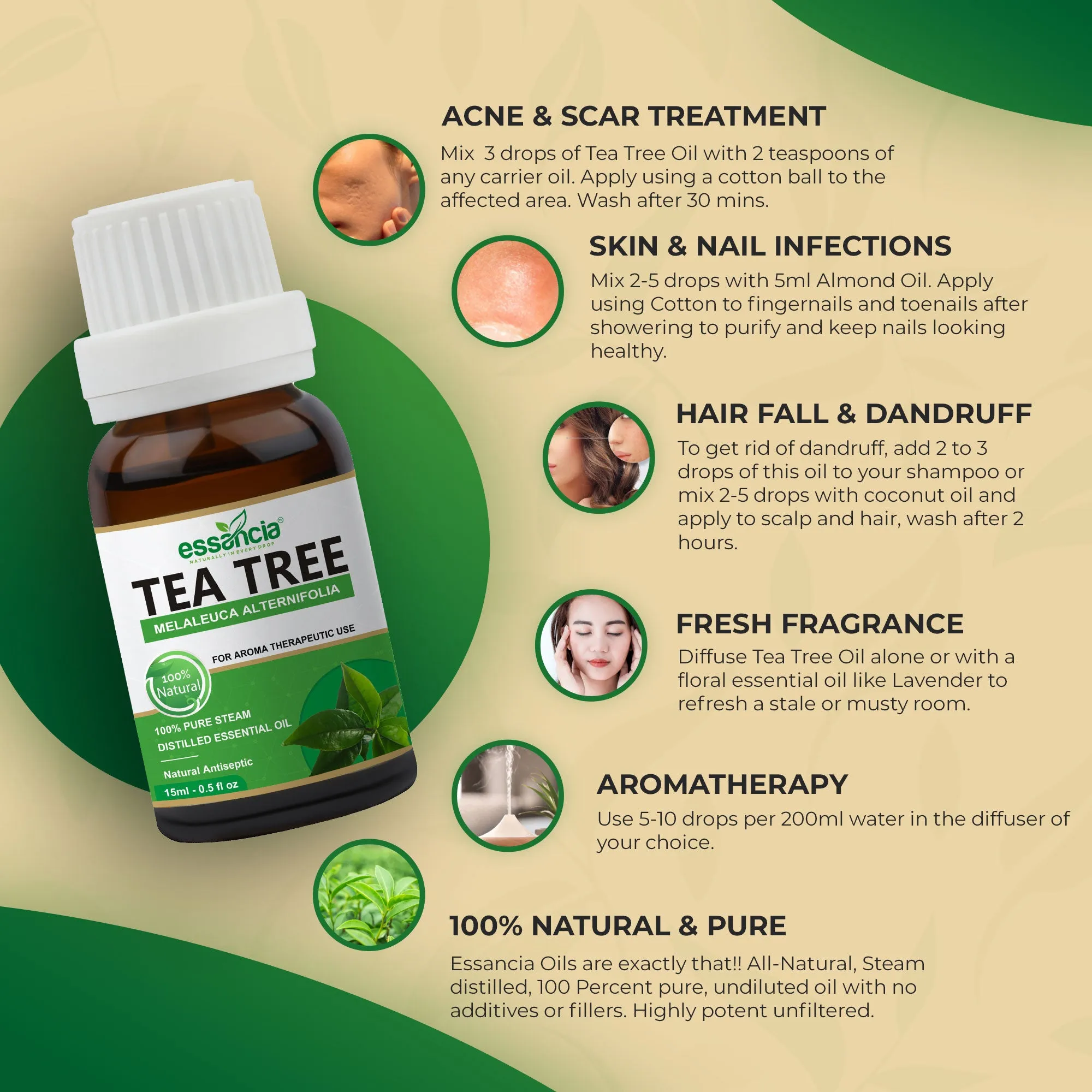 Pack of 6 Essential oils ( Tea Tree, Basil, Bergamot, Cinnamon, Cedarwood, Citronella)