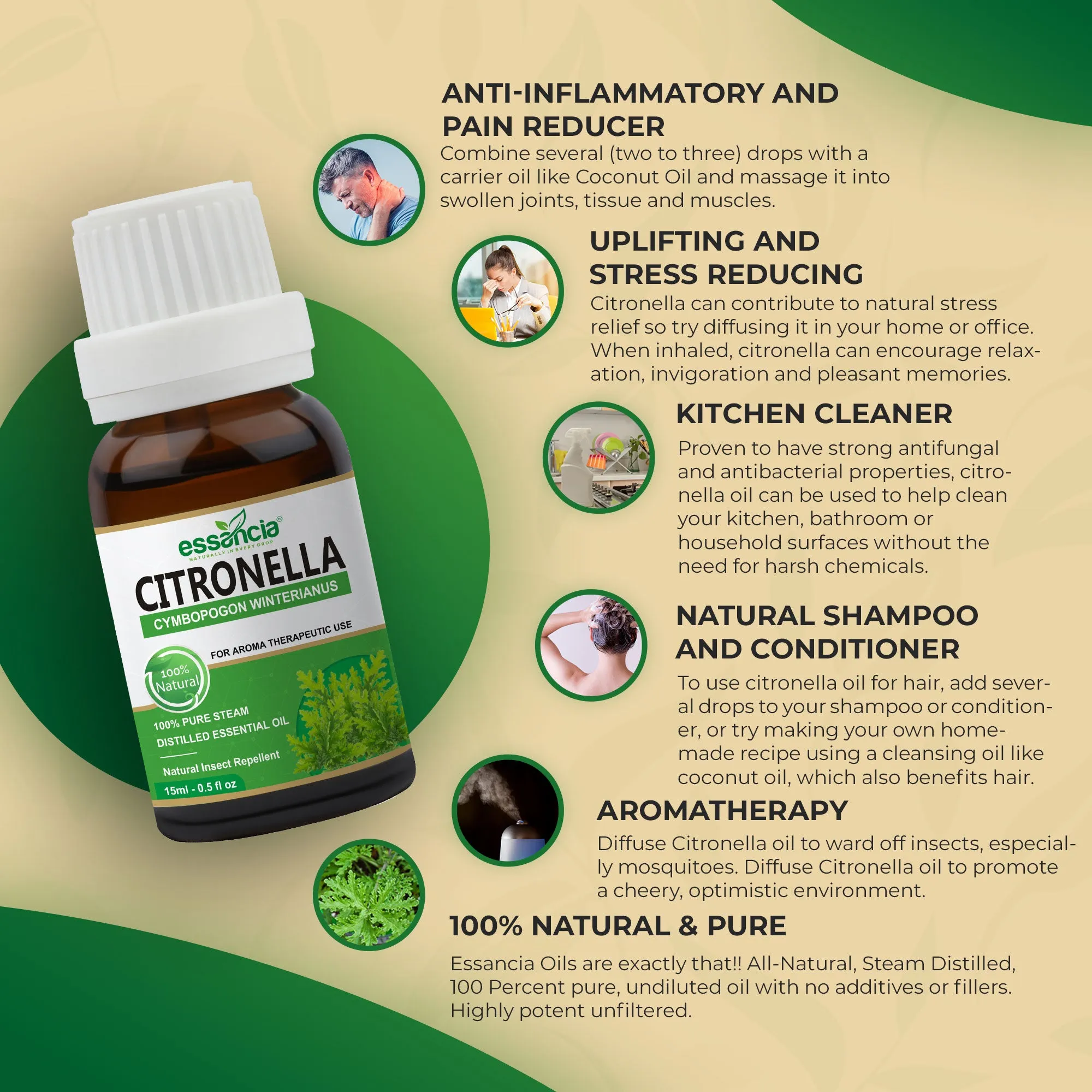 Pack of 6 Essential oils ( Tea Tree, Basil, Bergamot, Cinnamon, Cedarwood, Citronella)