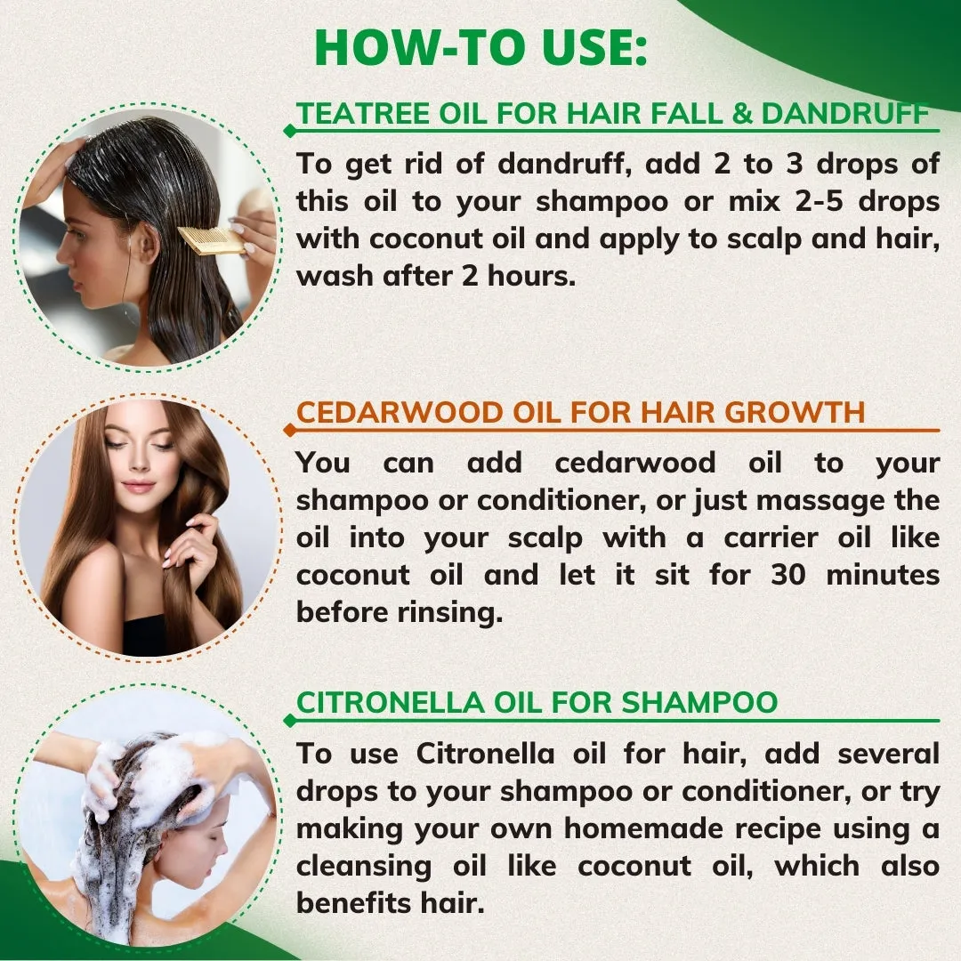 Pack of 6 Essential oils ( Tea Tree, Basil, Bergamot, Cinnamon, Cedarwood, Citronella)