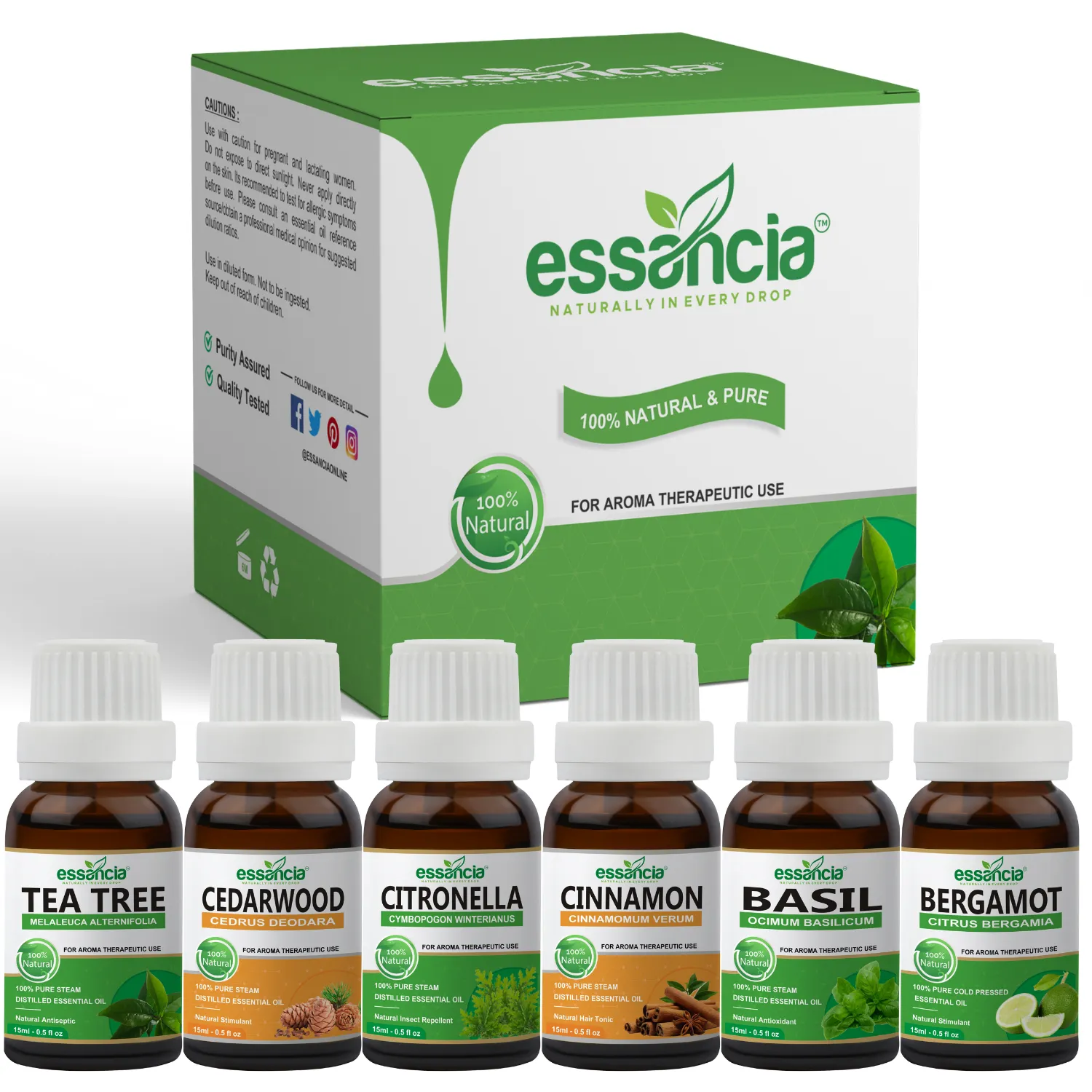 Pack of 6 Essential oils ( Tea Tree, Basil, Bergamot, Cinnamon, Cedarwood, Citronella)
