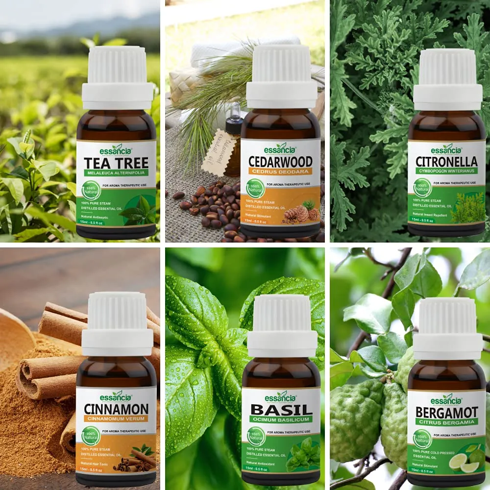 Pack of 6 Essential oils ( Tea Tree, Basil, Bergamot, Cinnamon, Cedarwood, Citronella)
