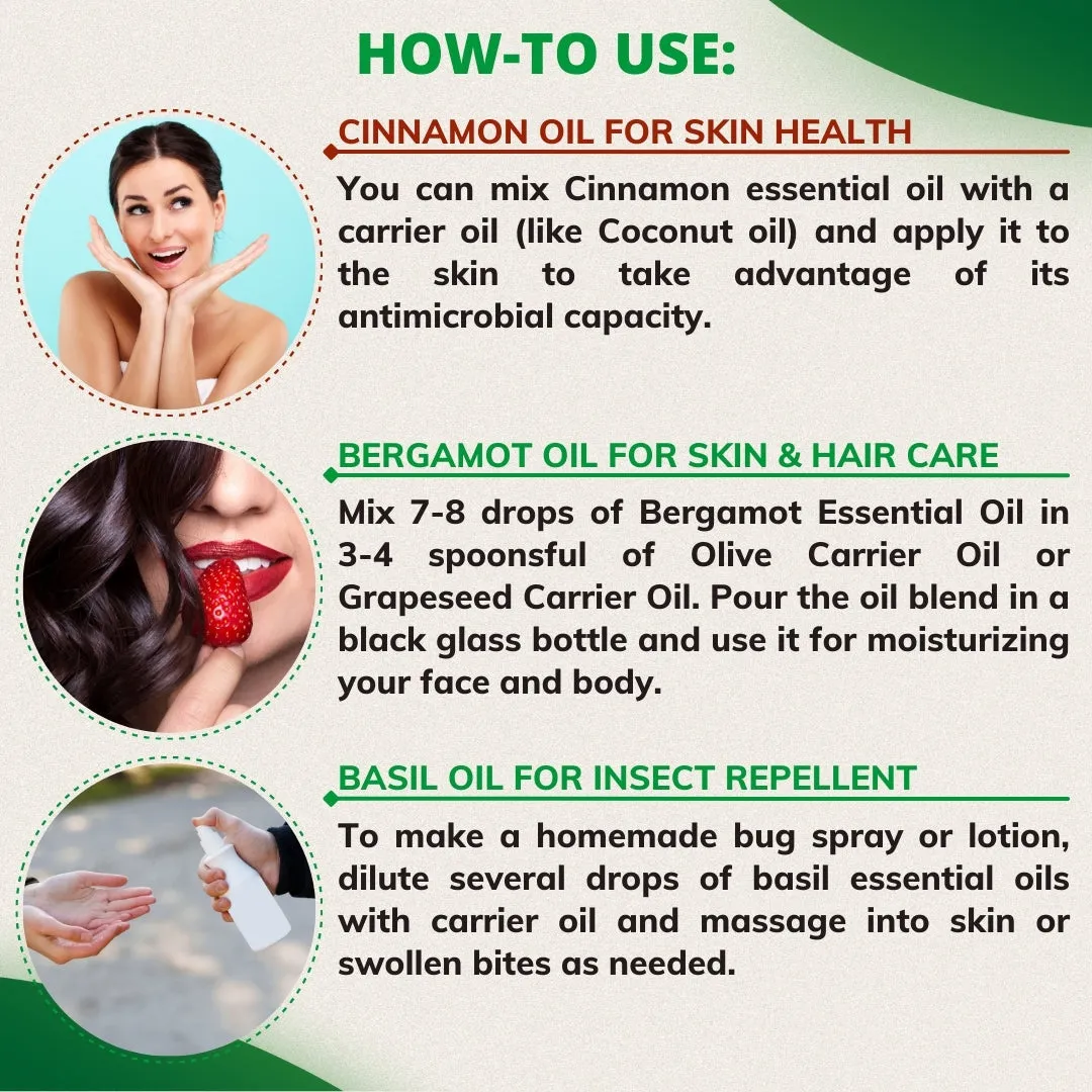 Pack of 6 Essential oils ( Tea Tree, Basil, Bergamot, Cinnamon, Cedarwood, Citronella)