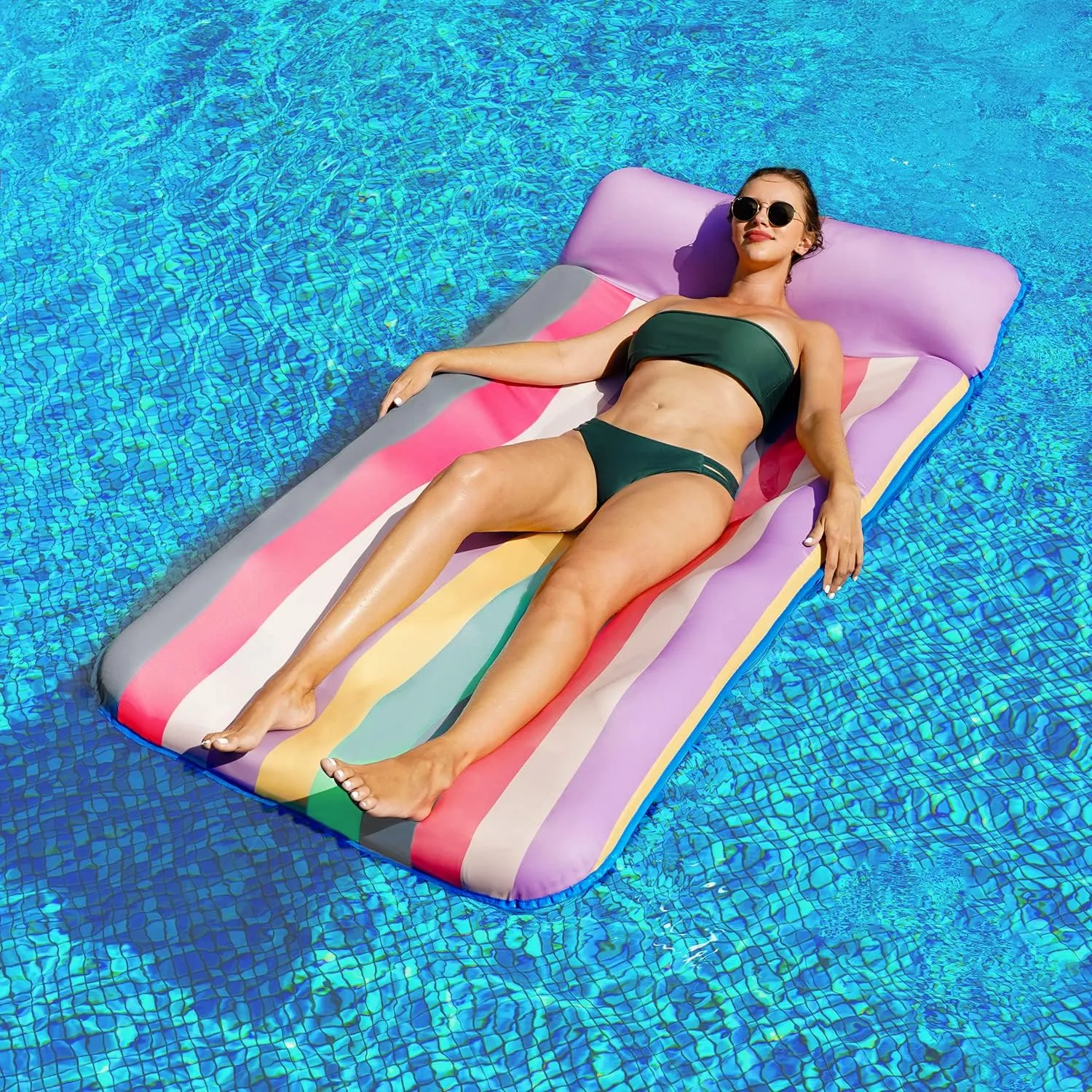 PARENTSWELL Oversized Float 72" x 38", X-Large Fabric-Covered Lounge Chair With Headrest, Inflatable Pool Lounger, Floaties, Party Decorations for Adults