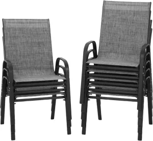 Patio Chairs Set of 8 - Outdoor Stackable Dining Chairs for All Weather - Lightweight Textilene Outdoor Chair Sets with Armrests - 300Lbs Capacity - for Backyard Garden Porch Poolside (Grey)
