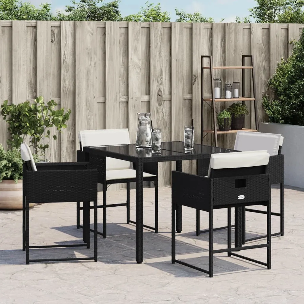 Patio Chairs with Cushions 4 pcs Black Poly Rattan