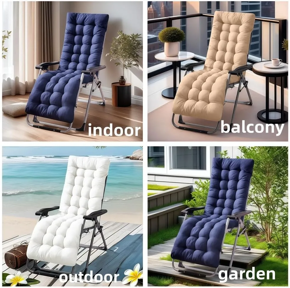 Patio Chaise Lounger Cushion， IndoorOutdoor Rocking Chair Sofa Cushion with 6 Ties， Thick Padded Swing Bench Cushion，61x18.9x3.1in (Black)
