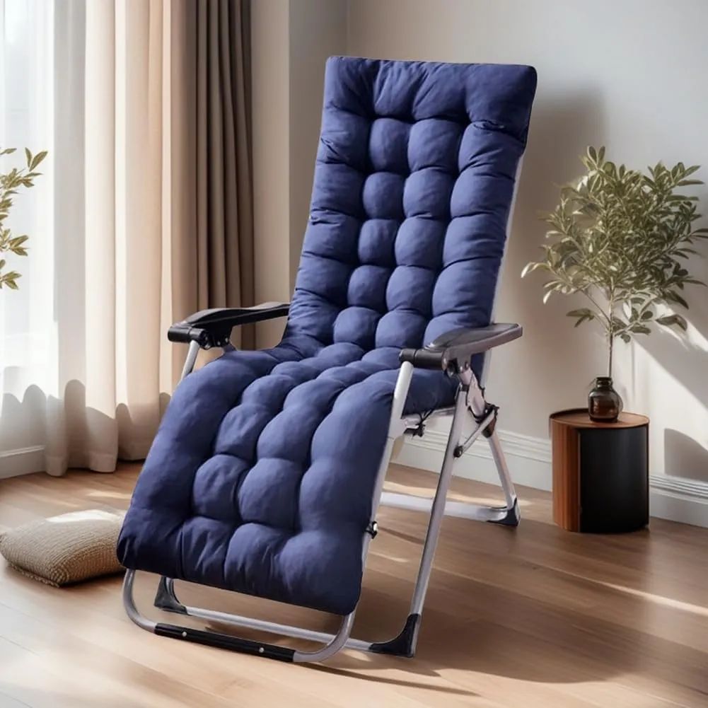 Patio Chaise Lounger Cushion， IndoorOutdoor Rocking Chair Sofa Cushion with 6 Ties， Thick Padded Swing Bench Cushion，61x18.9x3.1in (Black)