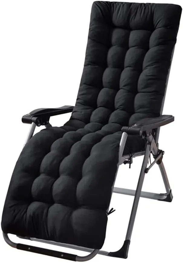 Patio Chaise Lounger Cushion， IndoorOutdoor Rocking Chair Sofa Cushion with 6 Ties， Thick Padded Swing Bench Cushion，61x18.9x3.1in (Black)