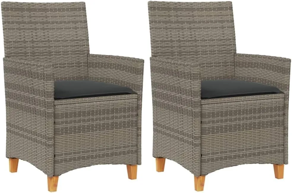 Patio Dining Chairs Camping Chair Dining Chairs Lounge Chair - Patio Chairs with Cushions 2 pcs Gray Poly Rattan&Solid Wood for Campsites Garden Beaches Terrace