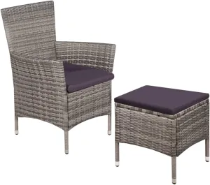 Patio Furniture Set, Front Porch Chairs,Patio Chair and Stool with Cushions, Easy to Clean Suitable for Patio, Deck, Front Porch, Garden Poly Rattan Gray