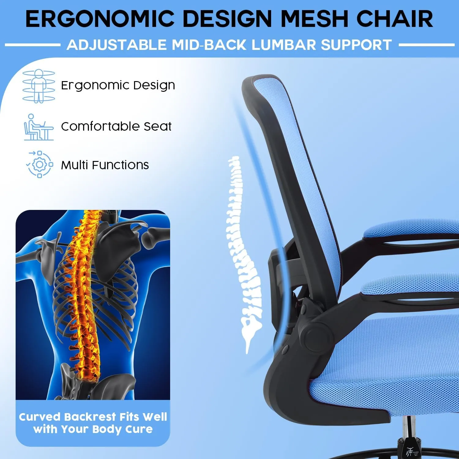 PayLessHere Ergonomic Drafting Chair Tall Office Chair High Adjustable Standing Desk Chair with Lumbar Support Mesh Back Footrest Flip-Up Arms for Office Computer Desk Standing Desk, Blue