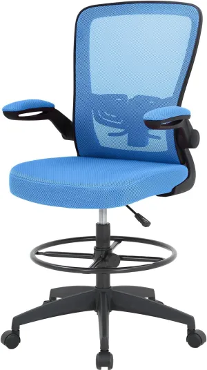 PayLessHere Ergonomic Drafting Chair Tall Office Chair High Adjustable Standing Desk Chair with Lumbar Support Mesh Back Footrest Flip-Up Arms for Office Computer Desk Standing Desk, Blue