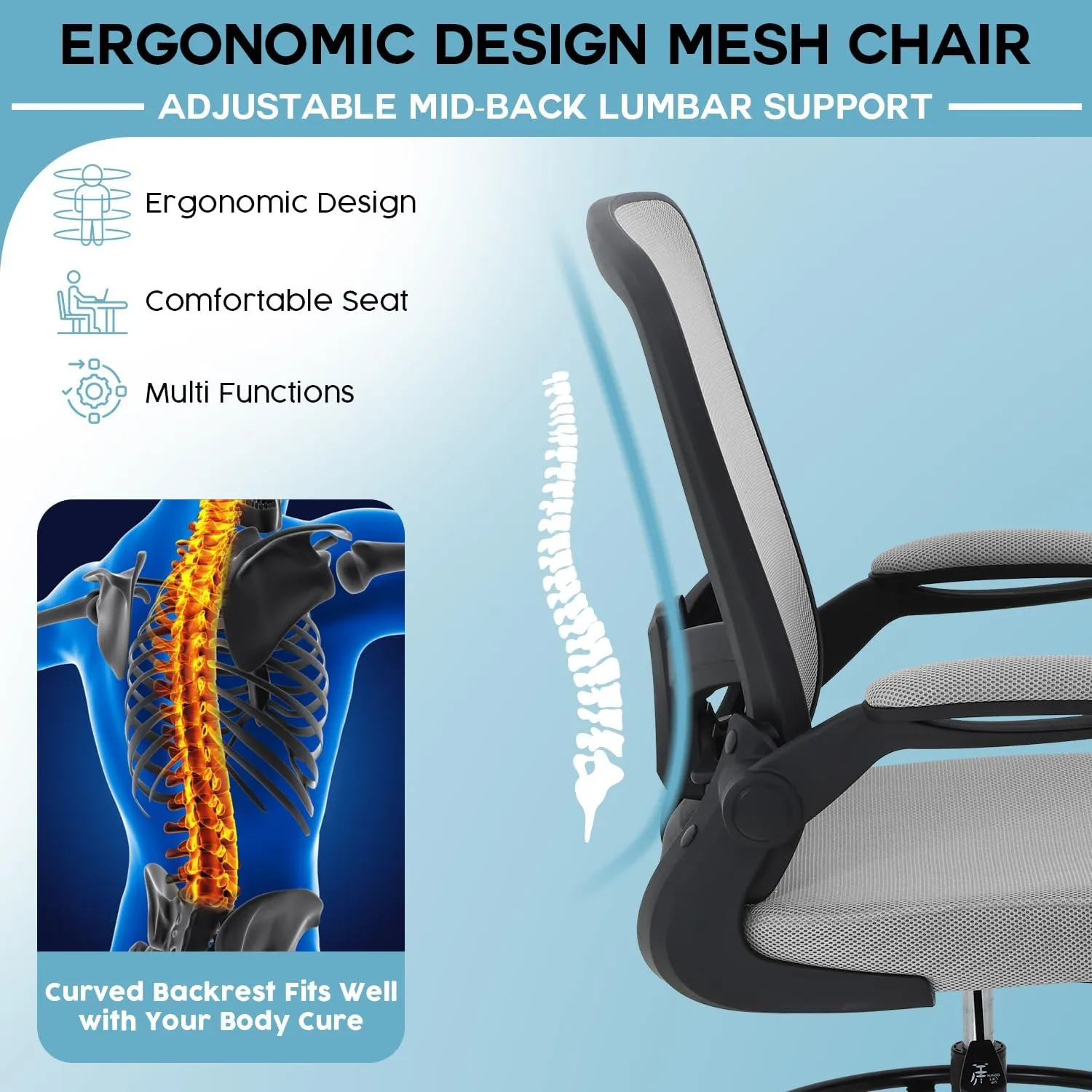 PayLessHere Ergonomic Drafting Chair Tall Office Chair High Adjustable Standing Desk Chair with Lumbar Support Mesh Back Footrest Flip-Up Arms for Office Computer Desk Standing Desk, Grey
