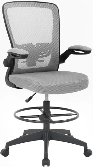 PayLessHere Ergonomic Drafting Chair Tall Office Chair High Adjustable Standing Desk Chair with Lumbar Support Mesh Back Footrest Flip-Up Arms for Office Computer Desk Standing Desk, Grey