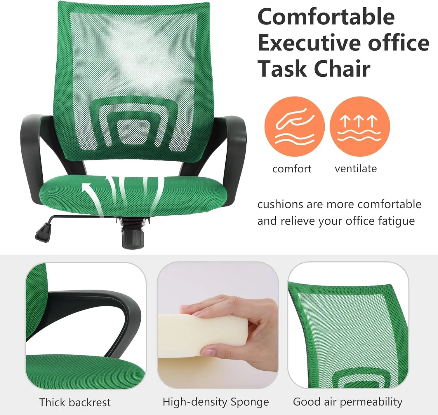 PayLessHere Home Office Chair - Adjustable Ergonomic with Lumbar Support, Armrest, Executive, High Density Mesh, 360 Degree Swivel (Pack of 2, Green)