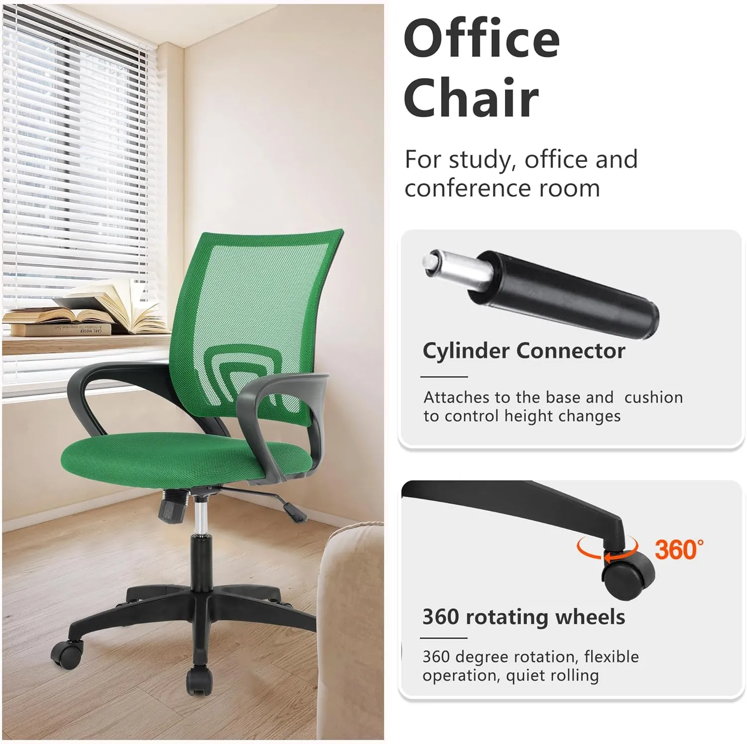 PayLessHere Home Office Chair - Adjustable Ergonomic with Lumbar Support, Armrest, Executive, High Density Mesh, 360 Degree Swivel (Pack of 2, Green)