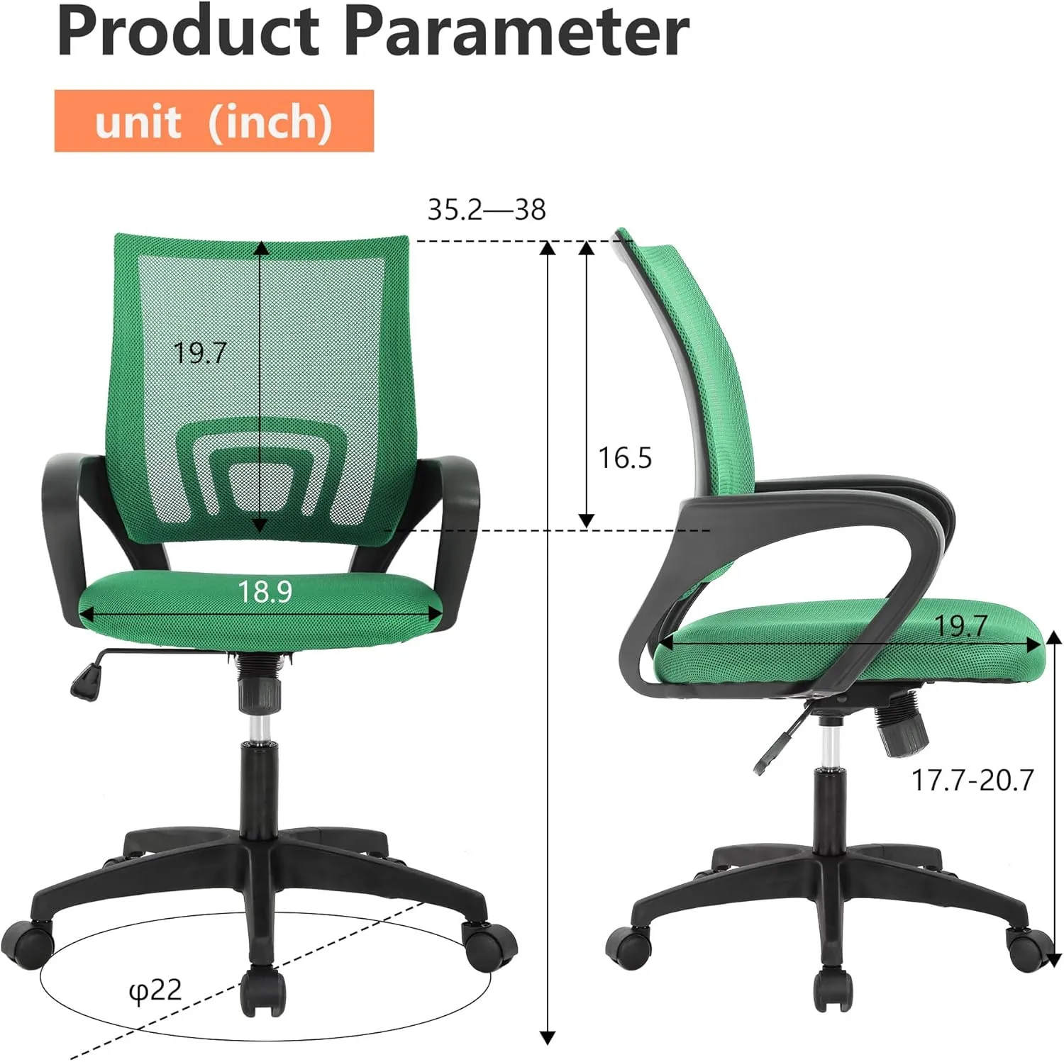 PayLessHere Home Office Chair - Adjustable Ergonomic with Lumbar Support, Armrest, Executive, High Density Mesh, 360 Degree Swivel (Pack of 2, Green)