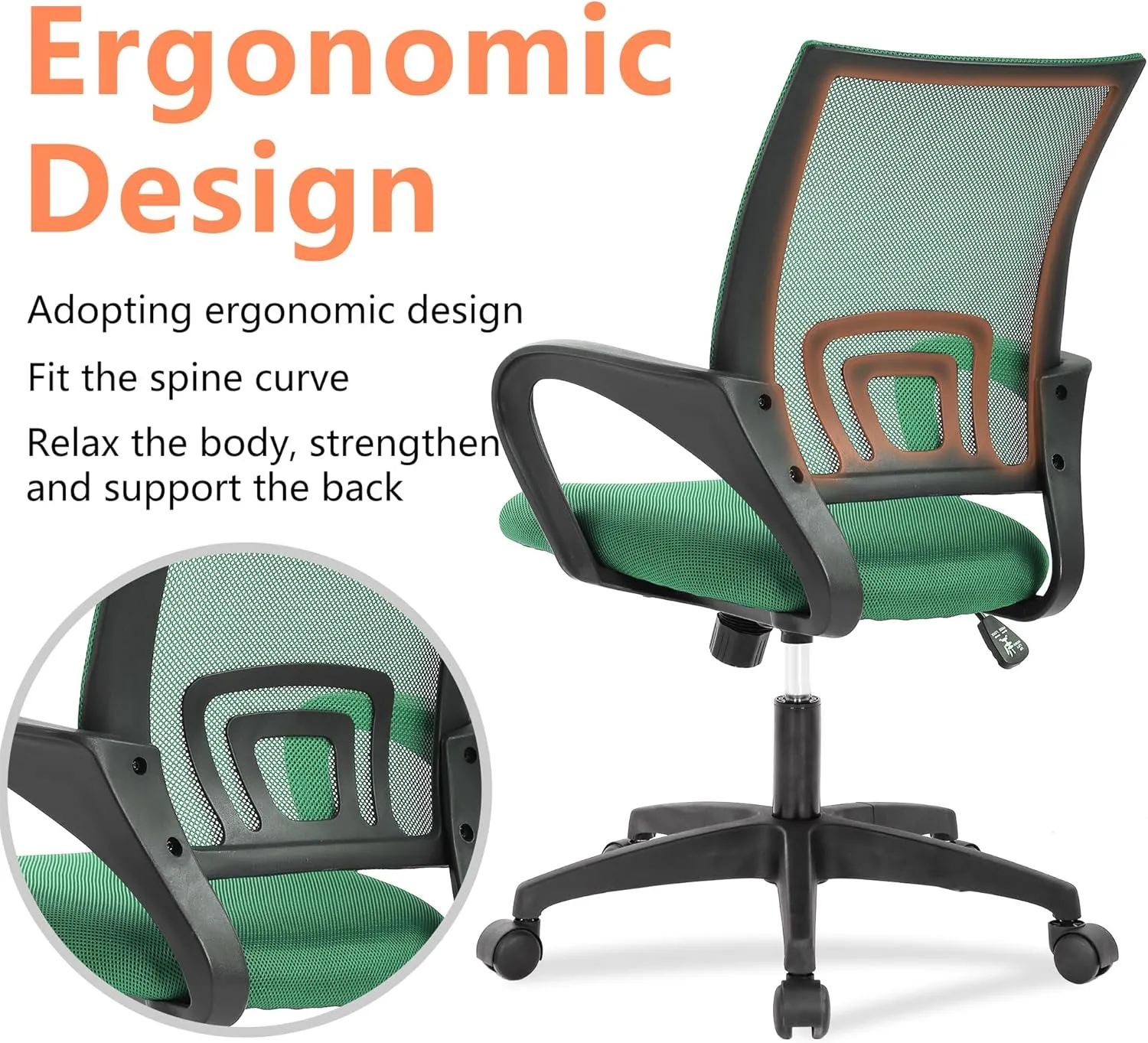 PayLessHere Home Office Chair - Adjustable Ergonomic with Lumbar Support, Armrest, Executive, High Density Mesh, 360 Degree Swivel (Pack of 2, Green)