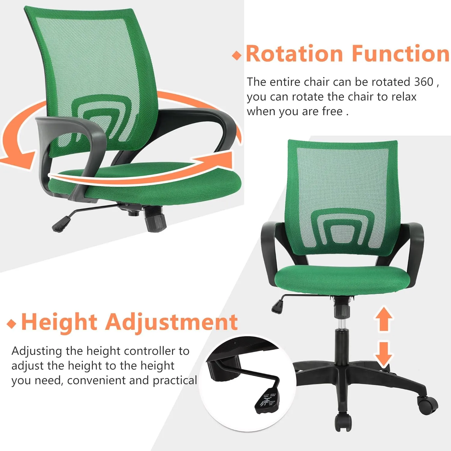 PayLessHere Home Office Chair - Adjustable Ergonomic with Lumbar Support, Armrest, Executive, High Density Mesh, 360 Degree Swivel (Pack of 2, Green)