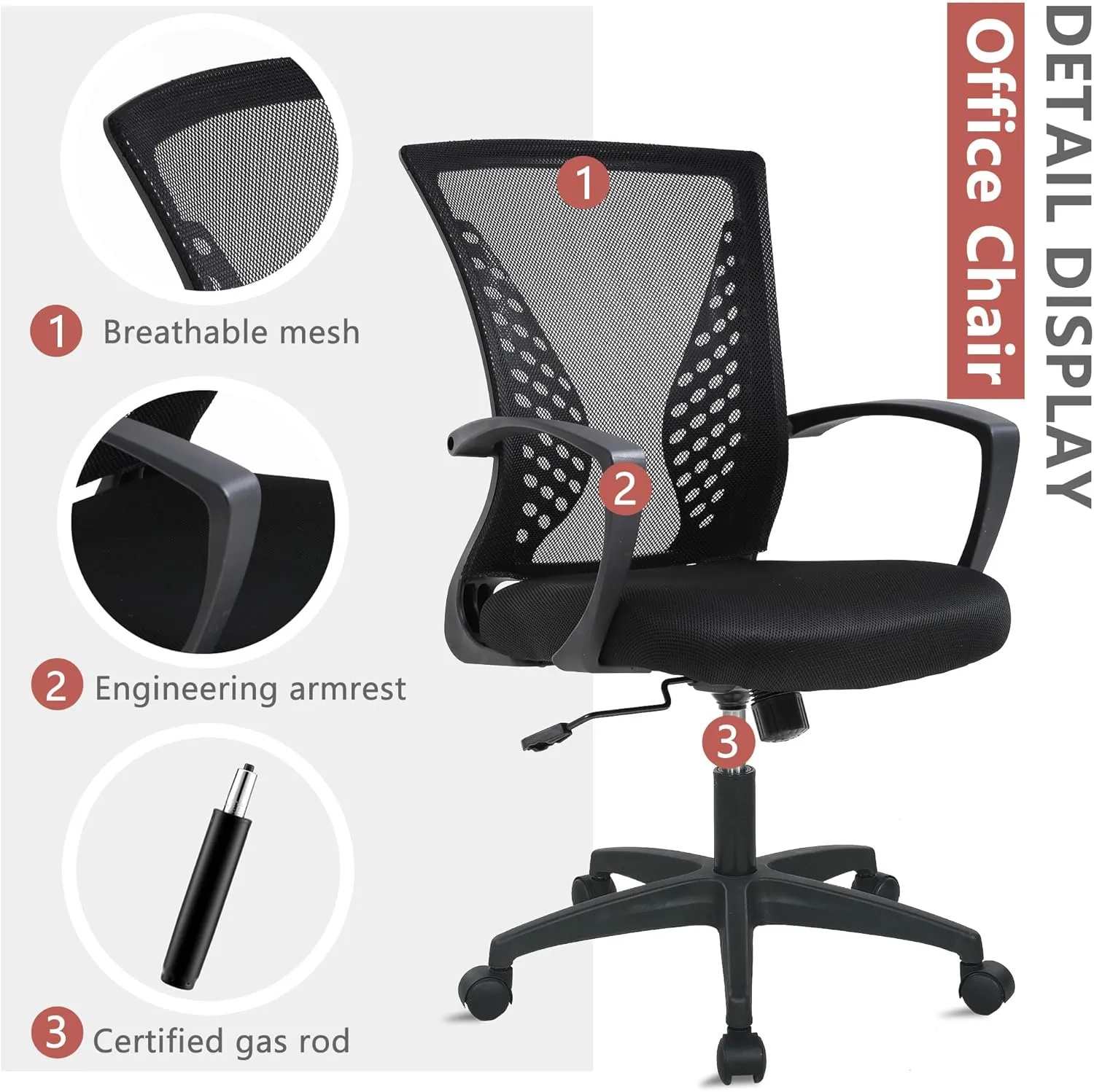 PayLessHere Office Computer Gaming Chair Ergonomic Mesh Desk Chair Adjustable Video Game Chairs with 360 Degrees Swivel Wheels Armrest Lumbar Support for Home Office,Black