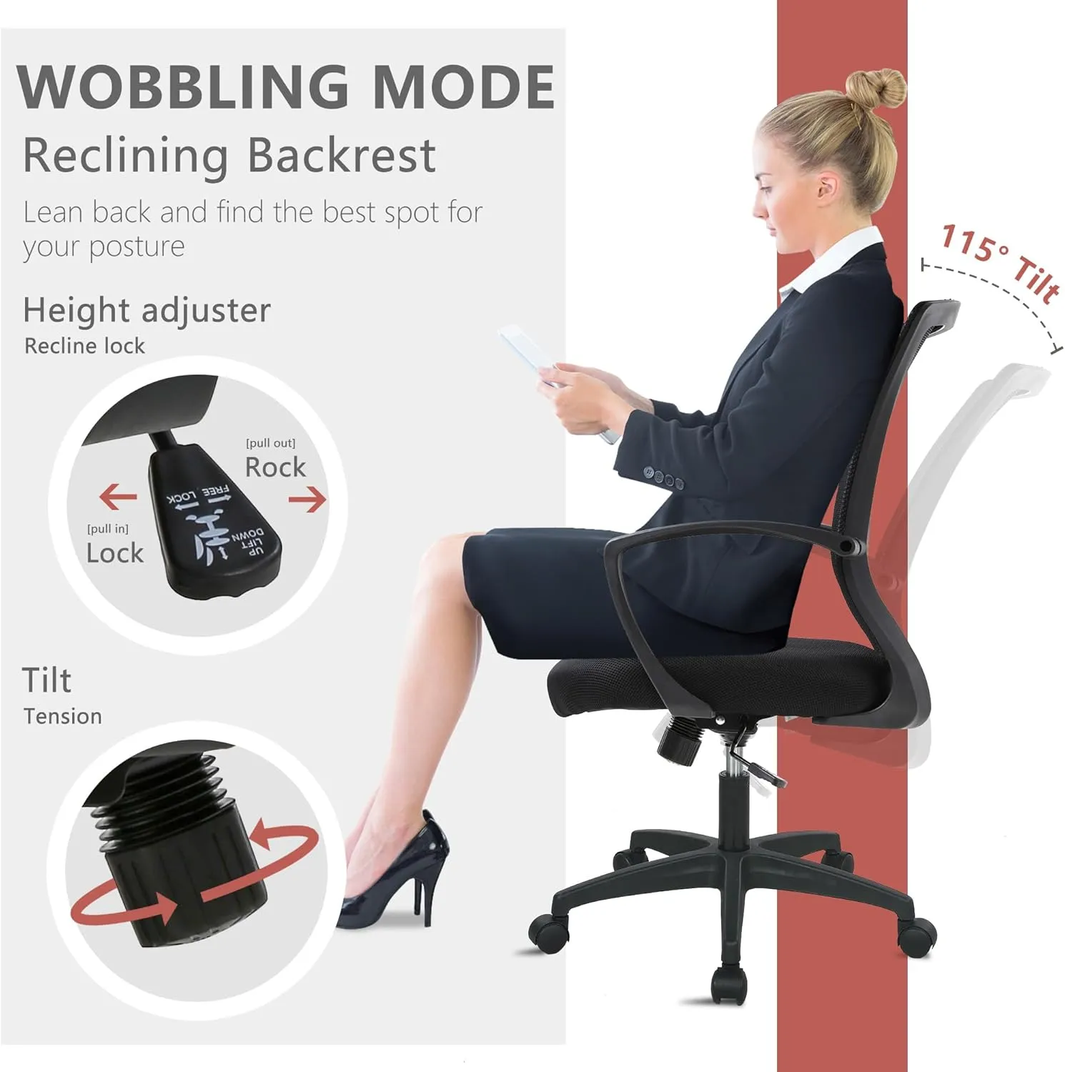 PayLessHere Office Computer Gaming Chair Ergonomic Mesh Desk Chair Adjustable Video Game Chairs with 360 Degrees Swivel Wheels Armrest Lumbar Support for Home Office,Black