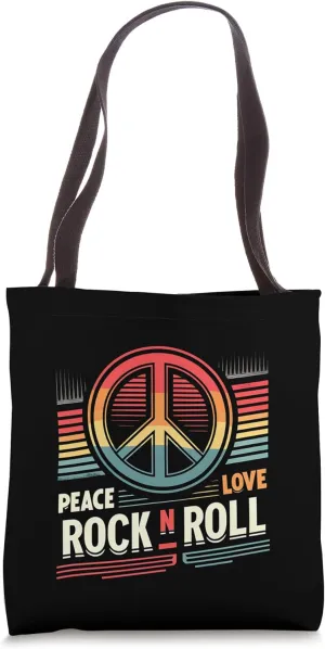 Peace Love and Rock And Roll Saying Rocker Motif Tote Bag