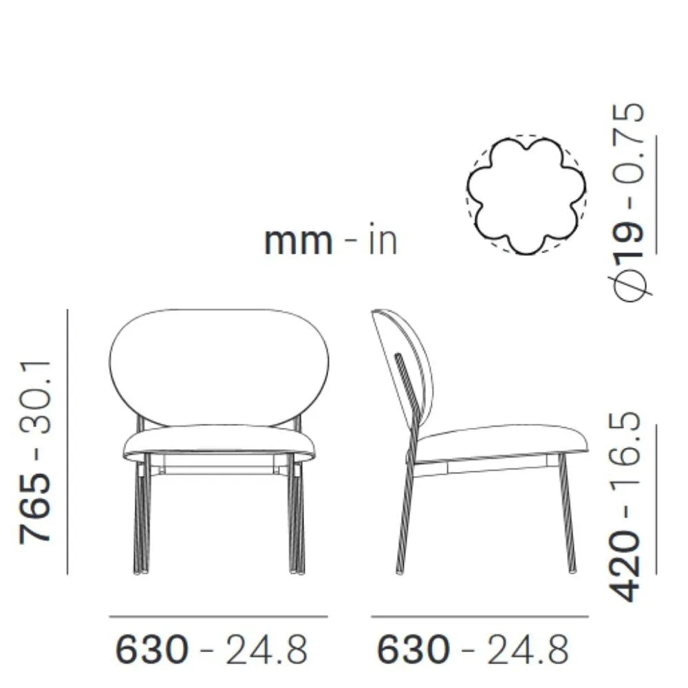 Pedrali Blume 2951 padded lounge chair in fabric or velvet