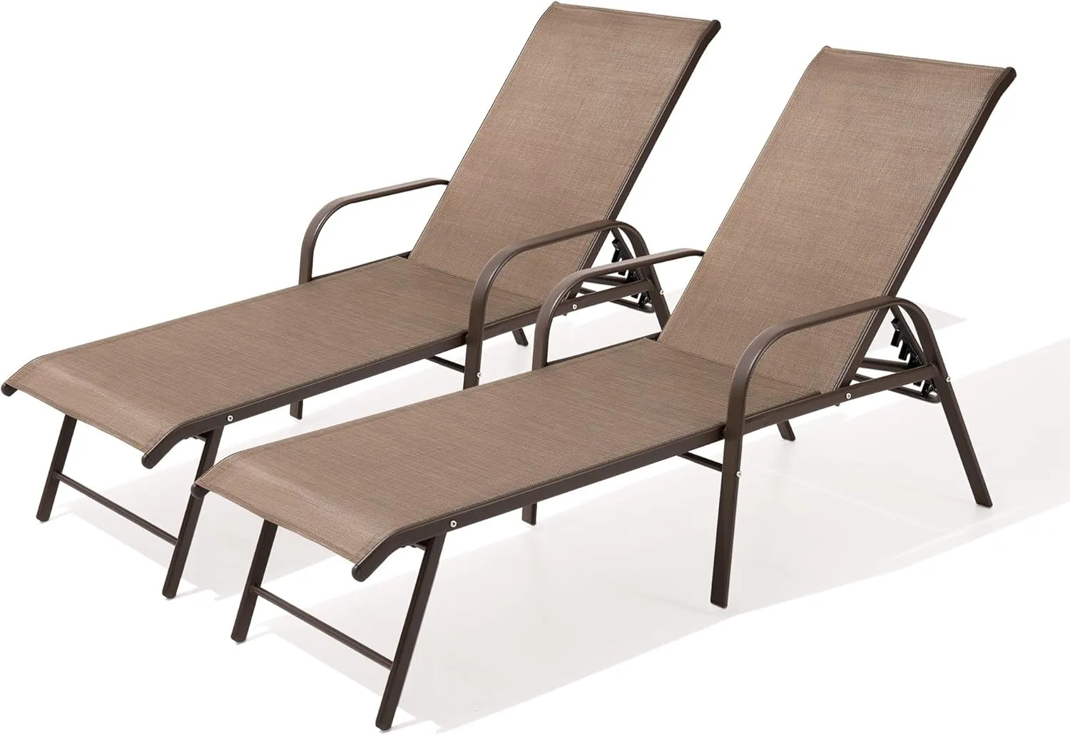 Pellebant Aluminum Outdoor Lounge Chairs Set of 2, Pool Chaise Patio Chairs with Adjustable Backrest & Armrest for Lawn, Yard(2pcs,Brown)