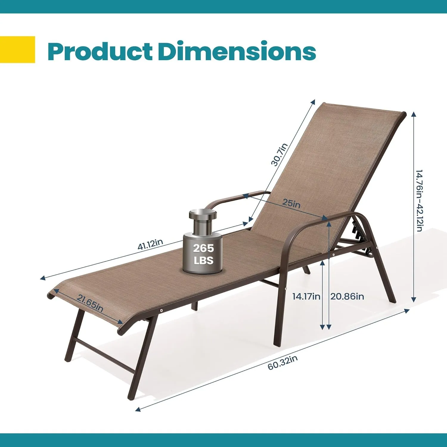 Pellebant Aluminum Outdoor Lounge Chairs Set of 2, Pool Chaise Patio Chairs with Adjustable Backrest & Armrest for Lawn, Yard(2pcs,Brown)